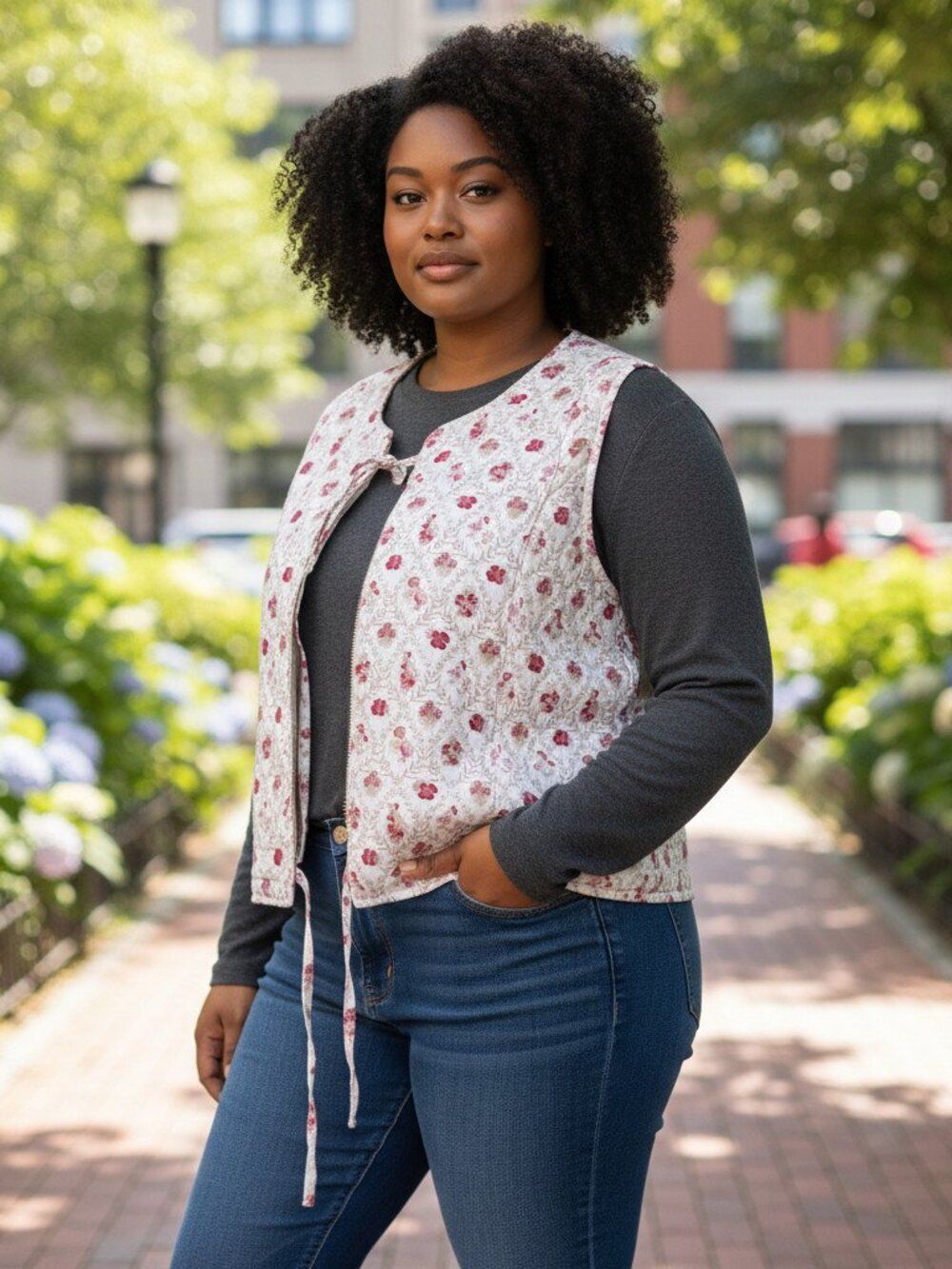 Japna Quilted Vest XL Floral Boho Cottagecore Lightweight Layering Vest